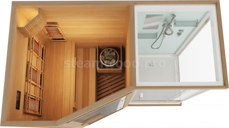 Двухместная угловая комбинированная сауна Classic из кедра с Душевой кабиной